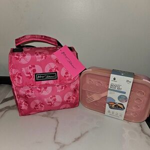 Betsey Johnson Pink Lunch Tote & Bento lunch container.